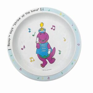 Selandia Barney Plate Kids 8.5in White Vintage 1992 Strike Up The Band